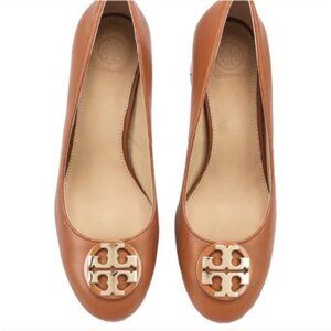Tory Burch Brown Leather Flats with Metallic Logo Size 8